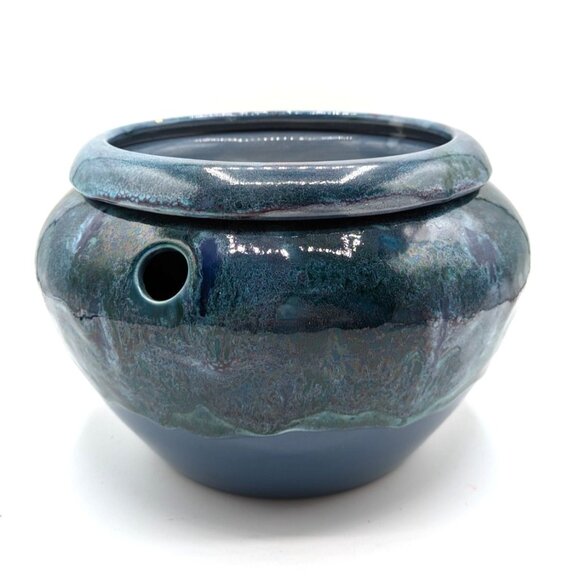 The Violet Pot Vintage 2 Piece Blue Glaze Ceramic African Violet Planter 8.5" - Picture 1 of 10
